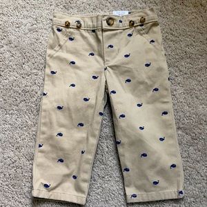 Khakis with whales! Washed, never dried or worn. Have buttons for suspenders.